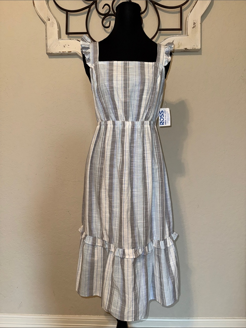 Madison Grey Striped Square-Neck Ruffle Strap Dress - Picture 1 of 6